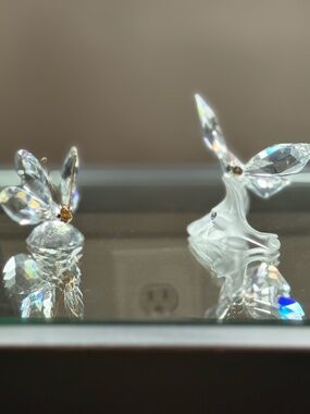 Swarovski Crystal Butterfly Figurines Set of 2 Retired Vintage w/o Box